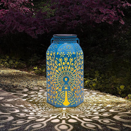 Pearlstar Solar Lanterns Outdoor Waterproof Hanging Solar Lights Metal Peacock Gifts for Women Mom Grandma Decor for Garden Yard Patio Balcony Path