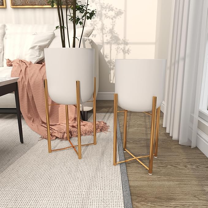 CosmoLiving by Cosmopolitan Metal Indoor Outdoor Planter Dome Large Planter Pot with Removable Stand, Set of 2 Planters 20", 22"H, White