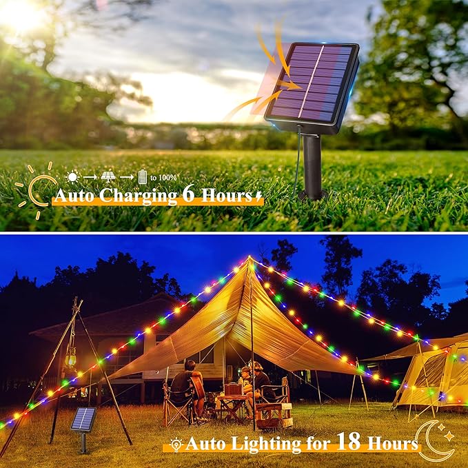 Ollny Solar String Lights Outdoor, 40FT 120LED Solar Fairy Lights, 8 Modes IP67 Waterproof Solar Light for Outside Yard Garden Patio Camping Wedding(Multicolor)