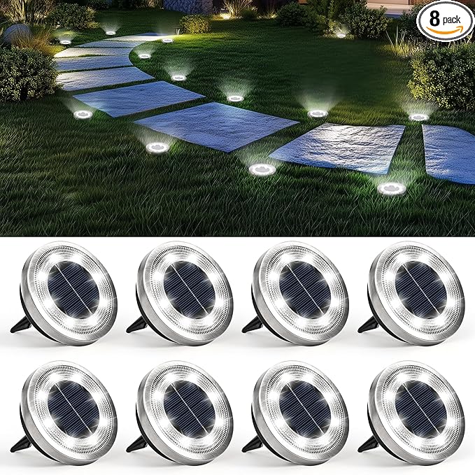 SOLPEX 8 Pack Solar Ground Lights Outdoor Waterproof, Solar Powered Pathway Lights, Landscape Lighting for Garden Walkway Driveway Backyard Decor (Cool White)