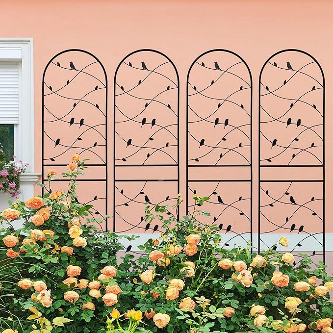 Metal Garden Trellis Rustproof Trellis for Climbing Plants Outdoor Flower Support Bird Deco (Black-4 Pack, 71"x19.7")