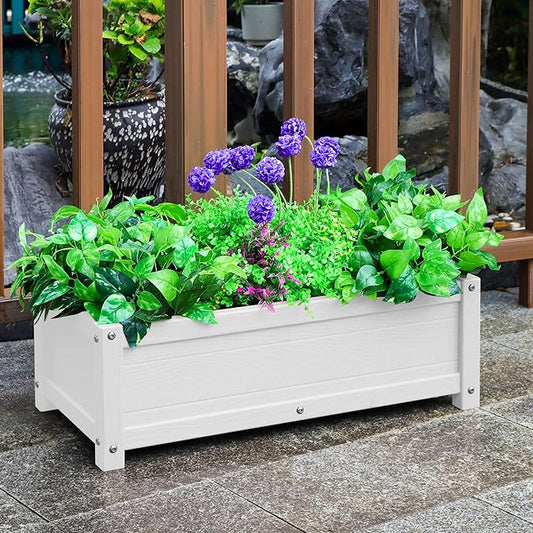 HDPE Raised Planter Box Outdoor,Rot-Resistant and Non-Cracking,Raised Beds for Gardening 29.5 * 14.4 * 9.8 in for Yard,Lawn,Outdoor Planter Boxes Rectangle with Drainage Holes White