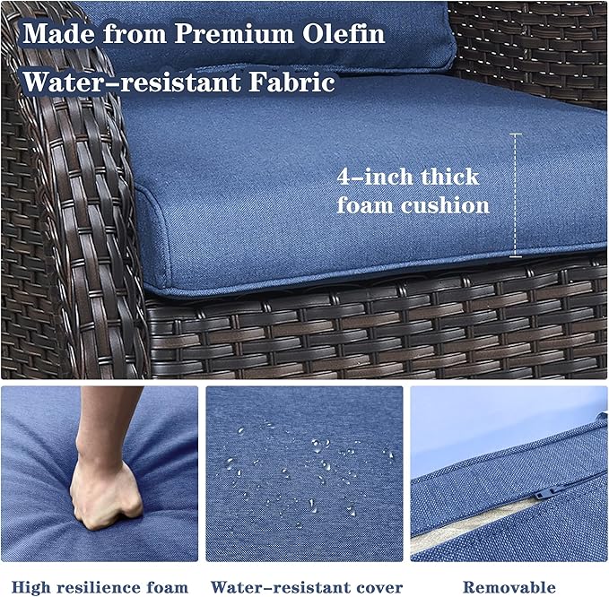 4 Piece Patio Furniture Set with Fire Pit Table - 41inch 50000 BTU Propane Fire Pit Table with High Back Loveseat Glider Chair and 2 Swivel Rocker Chair for Casual Gathering