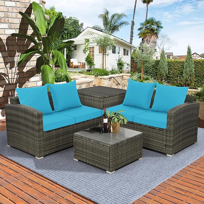 24x24 Inch Outdoor Cushions for Patio Furniture, Waterproof Outdoor Chair Cushions w/Fade-Resistant, Removable & Machine-Washable Covers, Deep Seat Sofa/Couch Pad Replacement – Set of 4, Teal