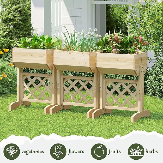 Raised Garden Bed, Standing Vertical Horticulture Planter Box for Backyard, Patio, Balcony, Planter for Flowers Herbs Vegetables for Indoor & Outdoo Decor with Trellis (Natural)