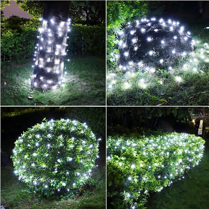 LED Christmas Net Lights for Bushes Outdoor,100 LED 5ftx5ft Waterproof 8 Modes Connectable Mesh Lights for Bushes,Garden,Yard,Trunk,Outdoor Christmas Decorations
