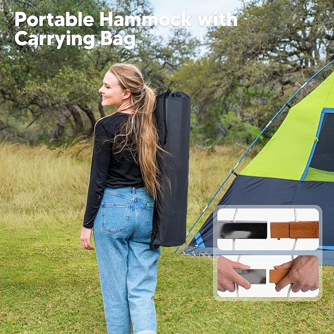 SUNCREAT Hammocks Outdoor Hammock with Spreader Bar, Poolside Portable Hammock for Outside with Carrying Bag, Coffee