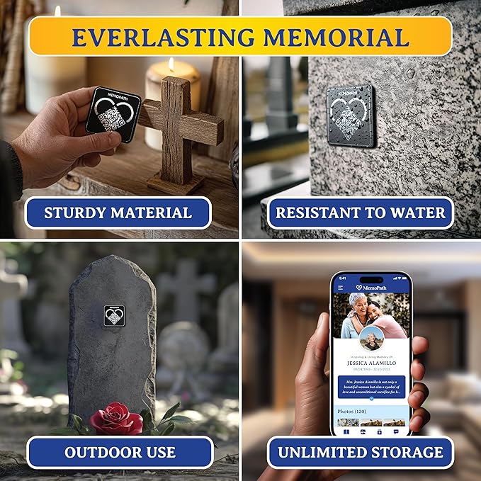 3 pcs QR Memorial Plaque and Memorial Webpage - Cemetery Plaques for Grave, Cemetery Qr Code, Memorial Qr Code for Headstone, Memorial Plaques, Memorial Gifts for Loss of Loved One