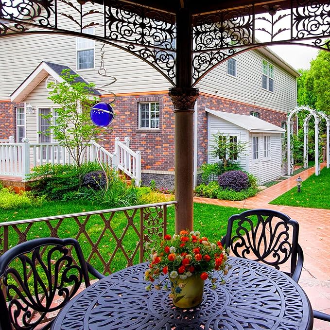 FONMY Gazing Ball Spiral Tail -Decorative Wind Spinner 11" inch Tail and 2" inch Blue Glass Orb. Indoor Outdoor Garden Decoration -13 inch Height