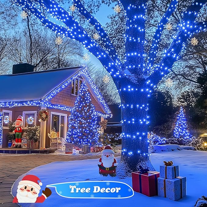 JMEXSUSS 500 LED Blue Christmas Lights Outdoor, 173ft 8 Modes Waterproof Christmas Tree Lights, Green Wire LED Fairy String Lights Plug in for Indoor Party House Holiday Christmas Decor