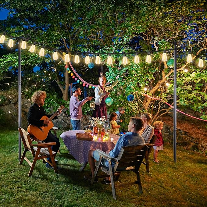 Lightdot Outdoor String Light Poles, 9FT Metal Patio Light Poles Post for Outside with Fork for Outside Hanging Backyard Garden, Deck Lighting Stand for Parties, Wedding, Halloween Decor -3Pack
