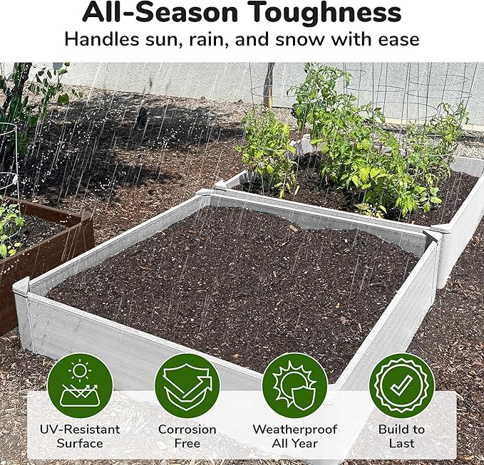 Raised Garden Bed - 4x4 ft Planter Box - White HDPE - No Tools Needed - DIY Kit for Urban Gardening, Flowers, Herbs & Vegetables - Made in The USA