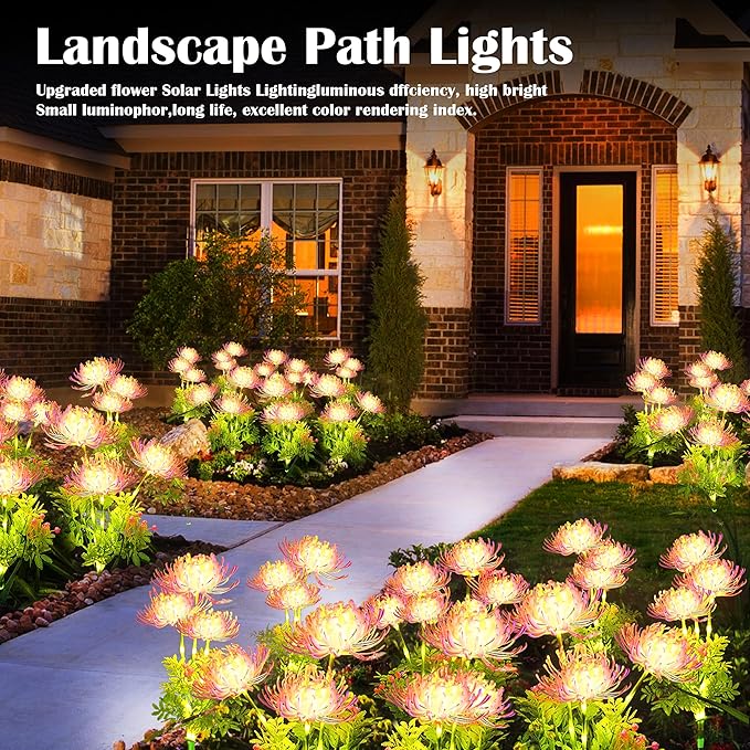 SunKite Solar Garden Lights, Solar Flowers Lights with Glowing Flowers & Stems, Outdoor Stake Decorative Lighting Waterproof for Garden,Yard Patio Pathway Decor,Gift for Mother（4 Pack）