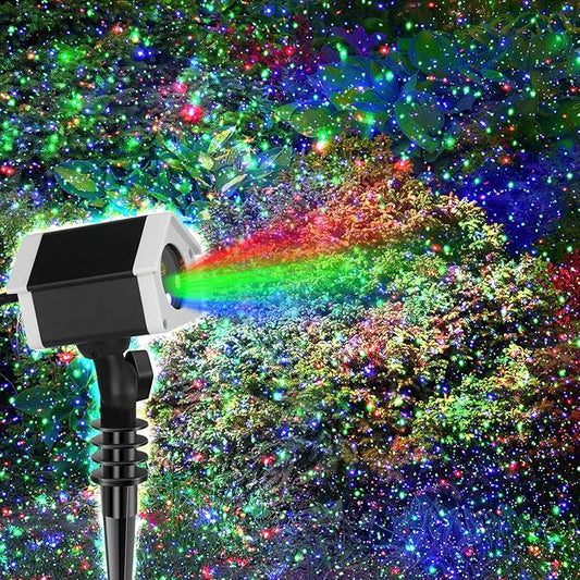 Christmas Laser Lights, Outdoor Garden Laser Lights Star Projector with Moving Firefly for Outdoor, Indoor, Christmas, Holiday (Red Green Blue)