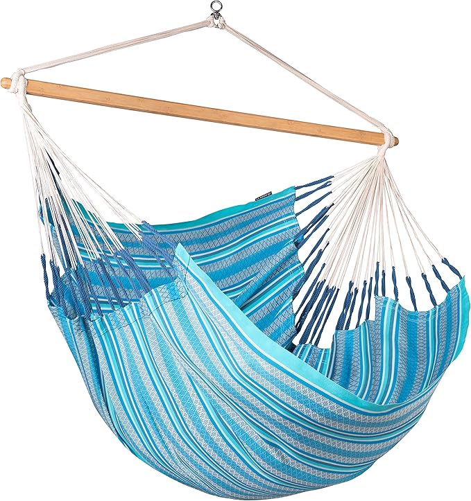 LA SIESTA Habana Hammock Chair, Indoor or Outdoor, Ideal for Sitting or Lying Down, Cotton Hammock, Patio, Swinging Chair, Boho, Max 355 Lbs, King, Azure