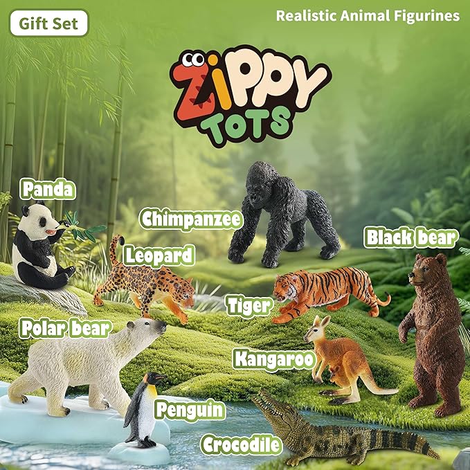 9 PCS Zoo Animal Toys for Kids 3-5 Realistic Plastic Wild Animal Figurine Toys Educational Learning Toy for Kids Boys Girls Toddlers