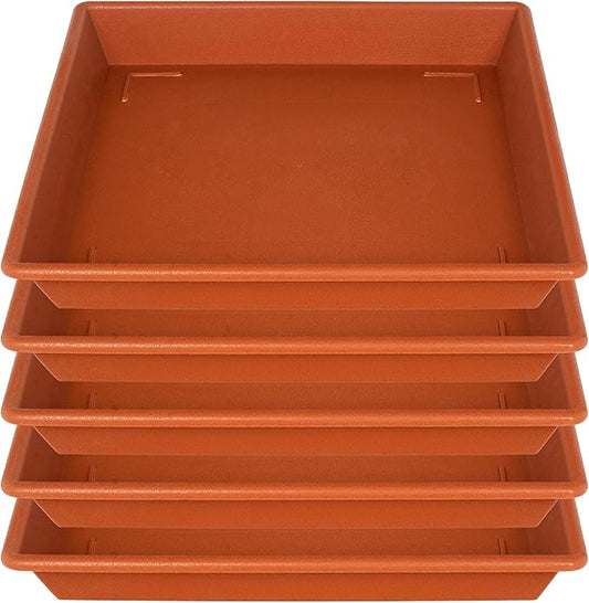 Square Plant Saucer 16 Inch 5 Pack, Plant Stand Plant Trays for Pots Heavy Duty Plastic Plant Saucers for Indoors Outdoors, No Holes Terracotta Plant Lover Gardening Gifts