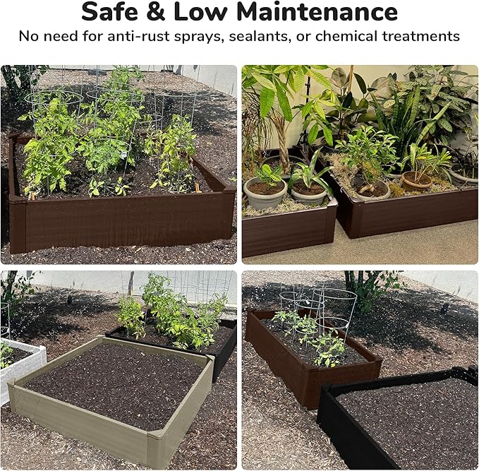 Raised Garden Bed - 4x4 ft Planter Box - Brown HDPE - No Tools Needed - DIY Kit for Urban Gardening, Flowers, Herbs & Vegetables - Made in The USA