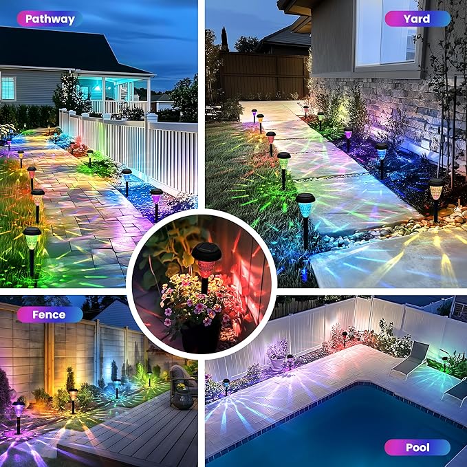 Garden Decor Solar Lights Outdoor Waterproof Outdoor Decor Solar Pathway Lights Color Changing Light for Patio Driveway Walkway Yard Backyard Lawn Landscape Decor (12 Pack)
