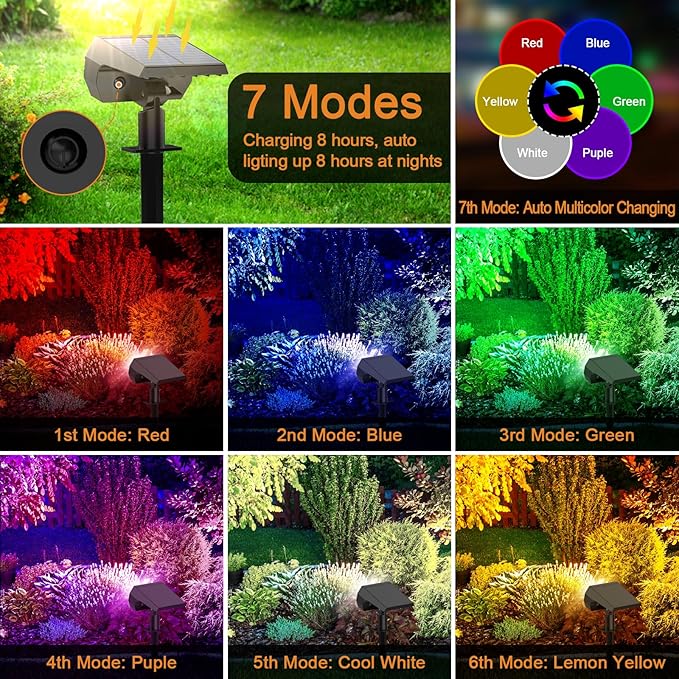 WELALO Solar Color Changing Spot Lights Outdoor, Waterproof Solar Christmas Lights, 7 Modes Multicolor RGB Landscape Spotlights for Garden Yard Driveway Lawn Patio Pathway Easter Decorations, 6 Pack