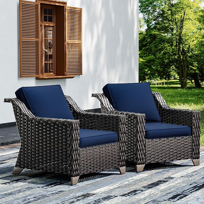 Joyside Wicker Patio Chairs Set of 2, Outdoor Rattan Furniture with Wide Armrest and Thick Cushions, Upgraded Large Size for Backyard, Garden, Poolside