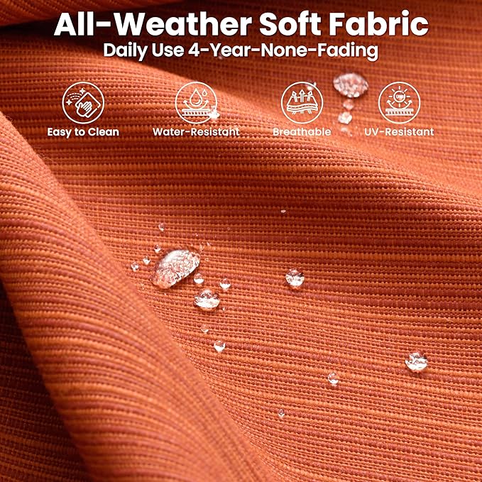 ovios 6 Pieces Patio Furniture Set with 42" Fire Pit Table, Outdoor Wicker Sofa with Comfy Cushions, All Weather High Back Rattan Couch Conversation Set, Orange Red