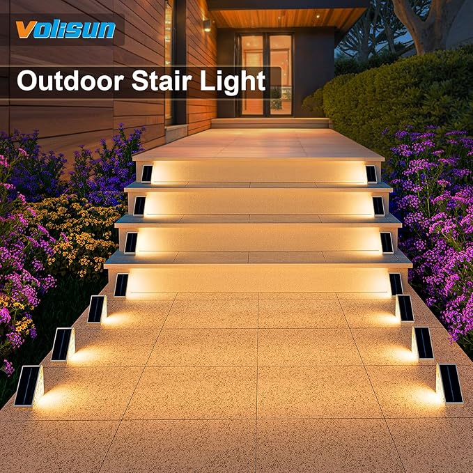VOLISUN Solar Step Lights for Outside 12 Pack, Solar Stair Lights Outdoor Waterproof IP67, LED Outdoor Step Lights, Outdoor Stair Lights Decor for Deck, Front Step, Front Porch and Patio (Warm White)