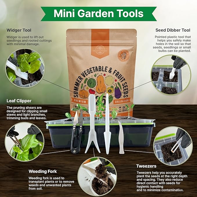 25 Summer Vegetable & Fruit Seeds Variety Pack - 1,870+ Non-GMO Heirloom Veggie & Fruits Seeds for Outdoors and Indoor Home Gardening, Including Collards, Tomato, Pepper, Okra, Onion, Bean, Cucumber