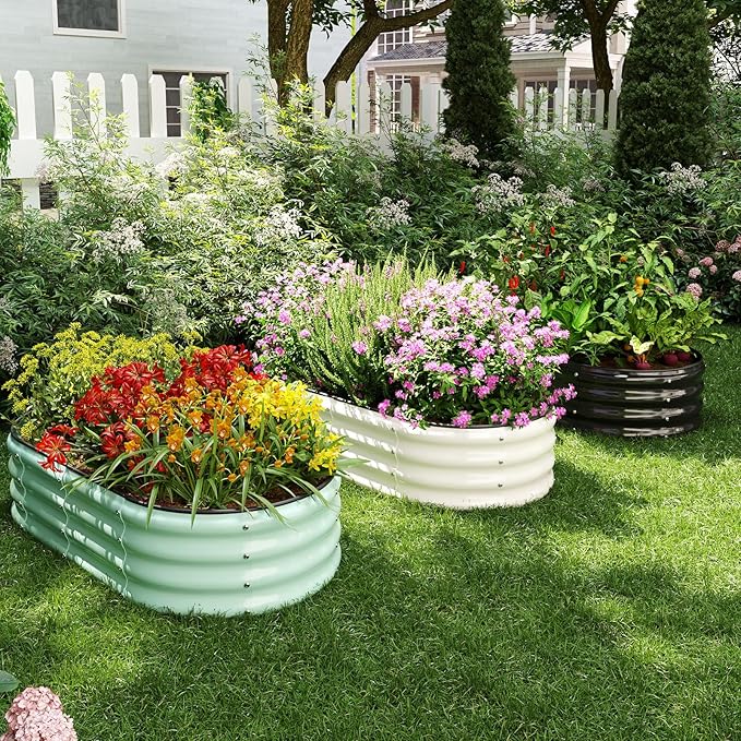 Galvanized Metal Planter Raised Garden Bed Kit for Gardening Outdoor，4x2x1ft Planter Grow Garden Box Raised Flower Bed，Long Vegetable Clearance Herb Raised Garden Beds for Gardening Black