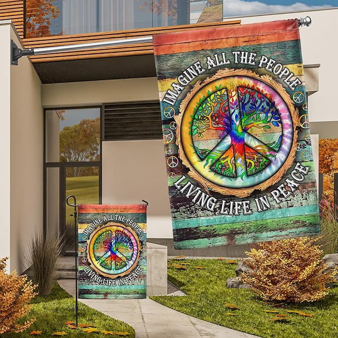 FLAGWIX Peace Sign Flag, Hippie Decorations - 4th of July Decorations For Home, Yard Decor, House Flag 30x40 - Peace Sign, Hippie, Boho Decor, Double Sided, Heavy Duty Canvas Flag Indoor Outdoor