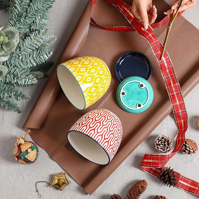 Selamica Ceramic Plant Pots, 5.6 Inch Flower Pots for Indoor Plants, Planters with Drainage Hole and Saucer, Garden Pots for Succulent, Orchid, Home Decor, Set of 4, Assorted Colors