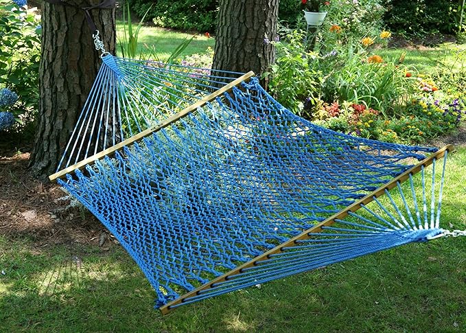 Original Pawleys Island 13DCCB Large Coastal Blue DURACORD Rope Hammock with Extension Chains & Tree Hooks, Handcrafted in The USA, Accommodates 2 People, 450 LB Weight Capacity, 13 ft. x 55 in.