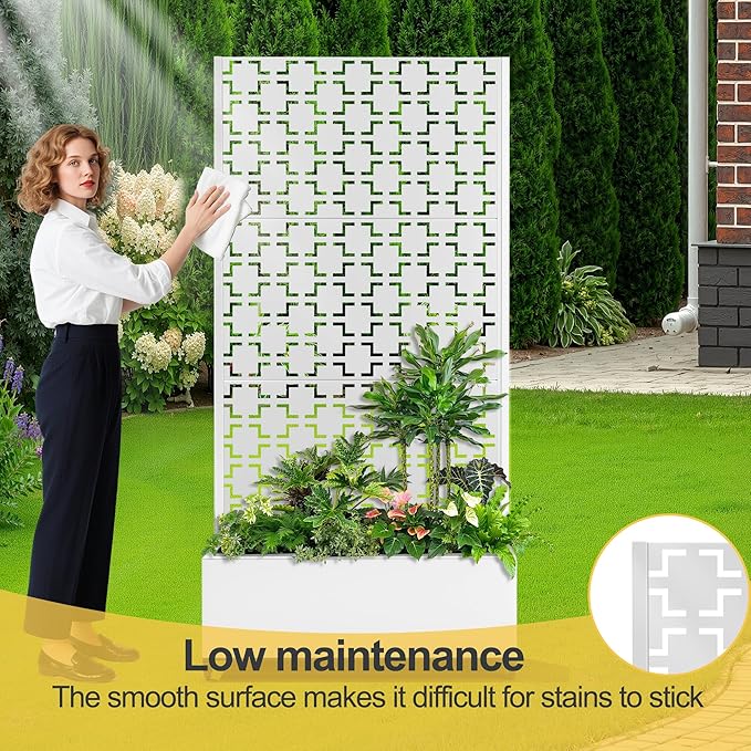 Raised Garden Bed with Trellis and Wheels,73"x35"x16" Metal Raised Garden Bed,White Squared Metal Planter with Climbing Trellis for Vines & Vegetables