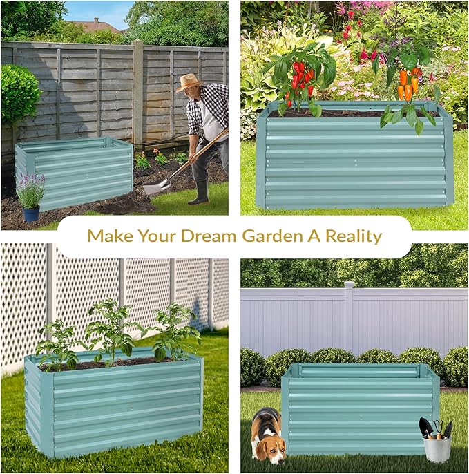 Sunnydaze Galvanized Raised Garden Bed - Metal Raised Bed for Gardening - Outdoor Planter Box for Flowers, Plants, and Vegetables - Green - 47" W x 23" D x 24" H Rectangle