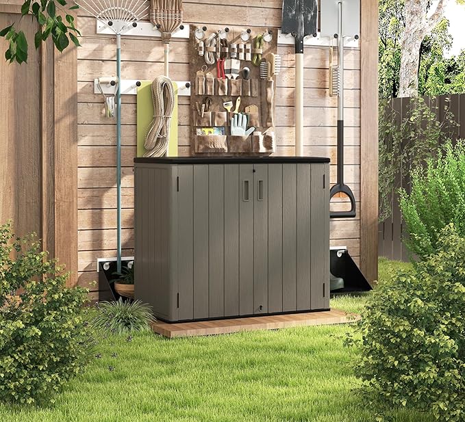 HOMSPARK 37 Cu.Ft Outdoor Storage Shed Weather Resistant, Multi Functional | Double-Wall Resin Storage Sheds & Outdoor Storage Box Waterproof for Backyard Garden Patio Lawn (Shallow Coffee)