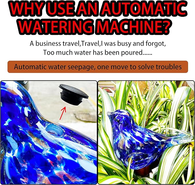 Glass Bird Shaped Plant Watering Ball Glass Automatic Watering Ball Flower Pot Insertion Spike Drip Irrigation Device Watering Ball Irrigation System Plant Enthusiast Gift (Red)