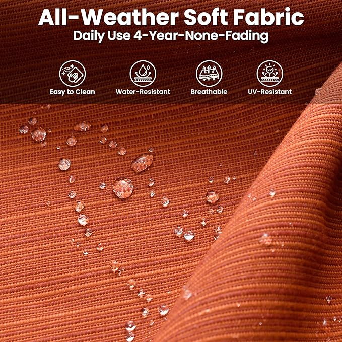 ovios 6 Pieces Patio Furniture Set with 30" Fire Pit Table, Outdoor Wicker Sofa with Ottomans, Comfy Cushions, High Back Couch Conversation Set, Brown Rattan, Orange Red