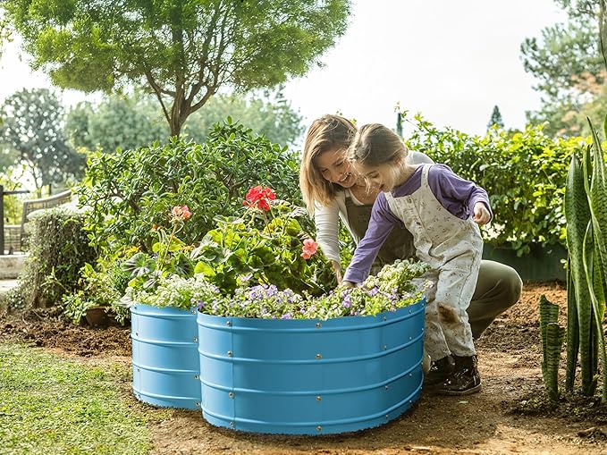 Galvanized Raised Garden Beds Outdoor // Planter Raised Beds for Gardening, Vegetables, Flowers // Large Metal Garden Box (Teal) // Tool-Free Assembly