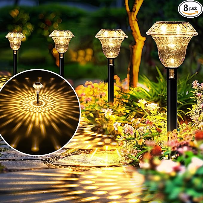 SOLPEX Solar Pathway Lights Garden Decor for Yard, Garden Lights Solar Powered Waterproof Landscape Lighting, Solar Outdoor Lights Porch Decor for Path Walkway Driveway (8 Pack Warm White)