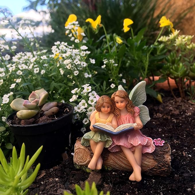 Fairies for Fairy Garden, Fairy Garden Accessories for a Garden - Garden Fairies for a Miniature Fairy Garden - Cute Fairy Garden Fairies, Sitting Sister Fairies