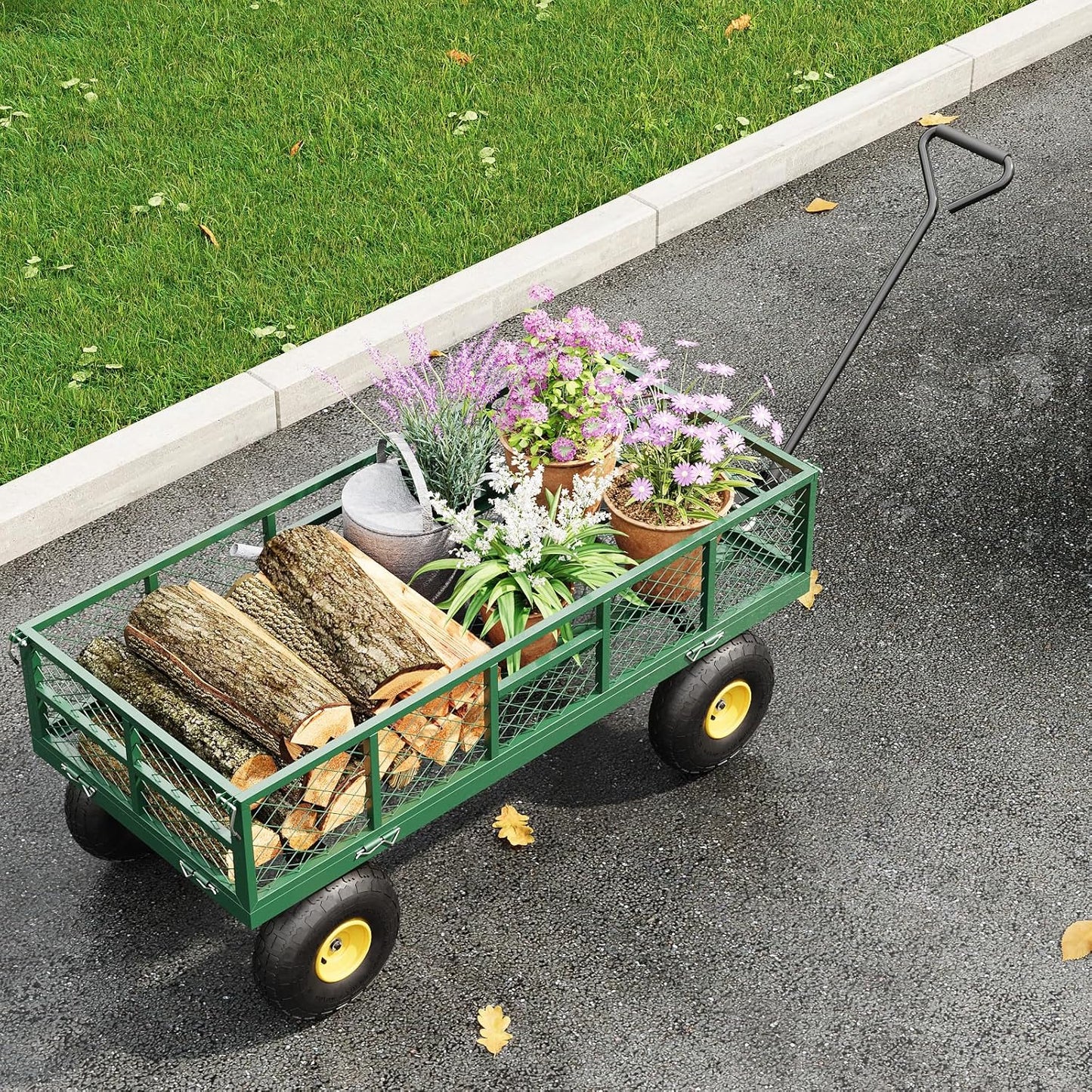 900 LBS Garden Dump Cart with Removable Sidewalls, Heavy Duty Steel Dump Wagon with 180° Swivel Handle & 10-inch Tires, Yard Cart Utility Wheelbarrow for Backyard Farm