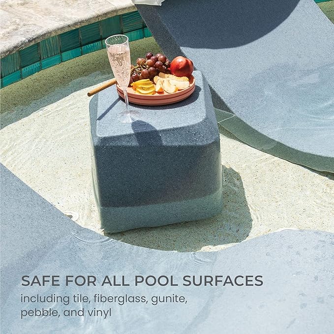 Aqua Outdoors - Small Side Table - for Inside Pool, Sun Shelf & Patio Surfaces - Designed for Shallow Shelves Up to 10” - Compatible with All Pool Types - Poolside & Sun Deck Tanning - White Granite