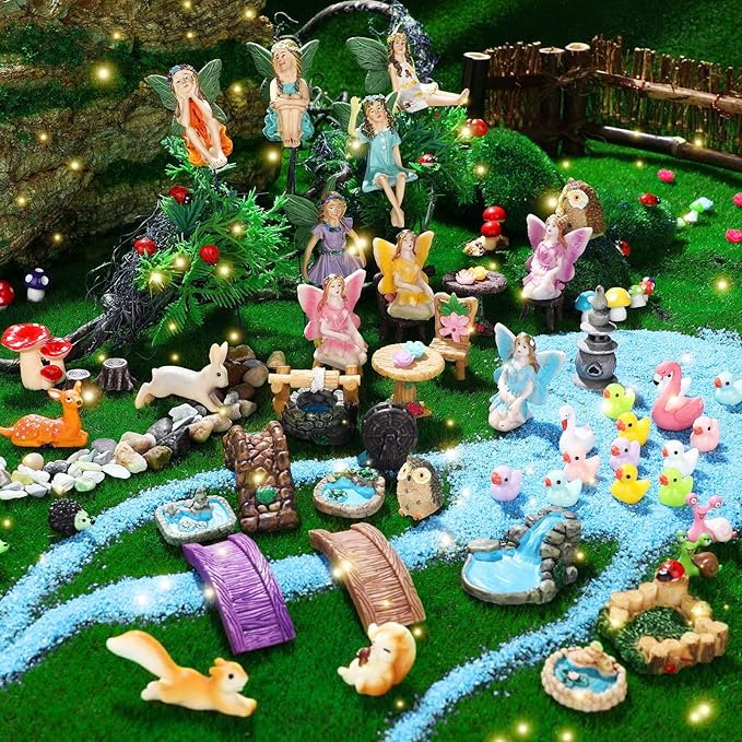 120 Pieces Garden Kit Accessories Garden Animals Miniatures Fairies Miniature Figurines Micro Landscape Ornaments DIY Kit for Outdoor Yard Lawn