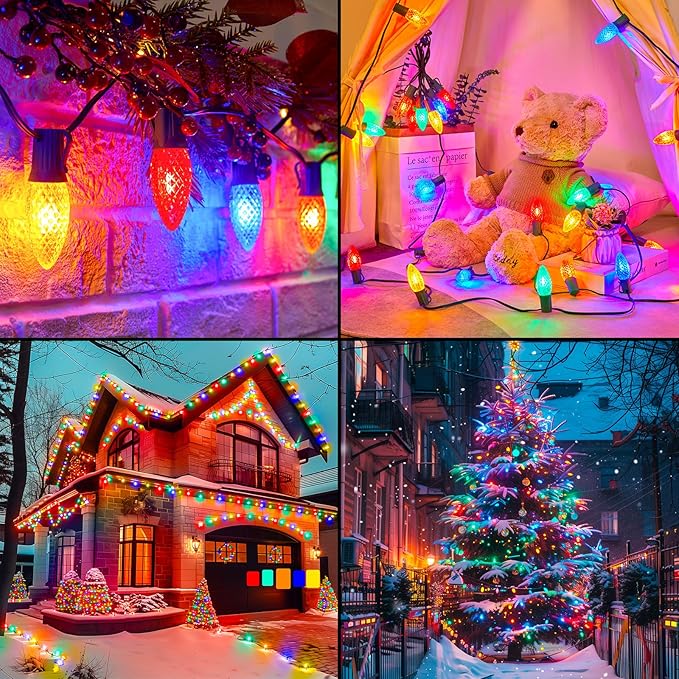 C9 Christmas Pathway Lights Outdoor, 25.7 Feet 20 LED C9 Strawberry Walkway Lights with Marker Stakes, Connectable Shatterproof C9 String Lights for Outside Yard Decorations, Multicolored, 2 Pack