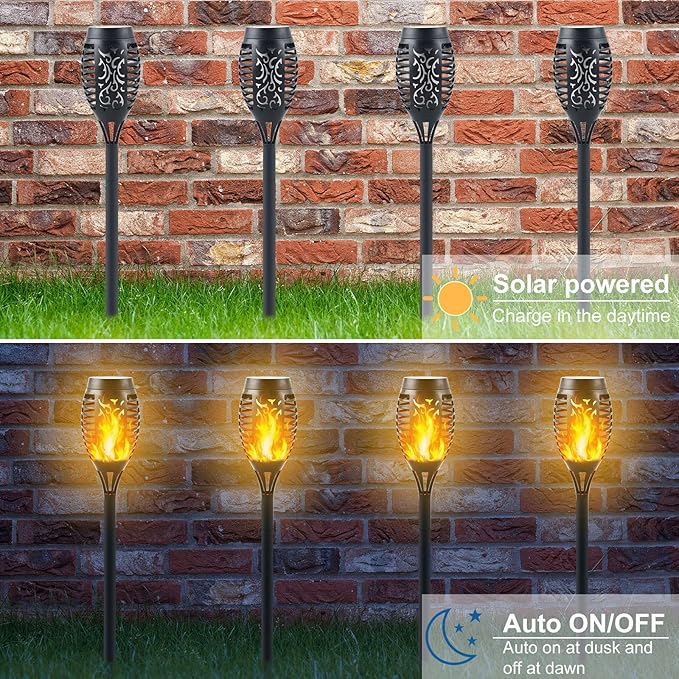 Solar Torch Light with Flickering Flame, Waterproof Solar Lights Outdoor Decorative, Solar Powered Christmas Decoration (1 Pack)