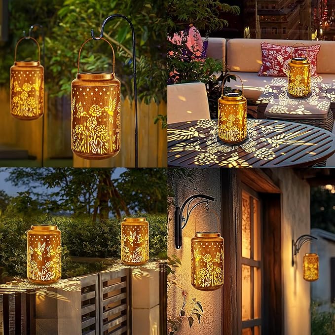 ODEETRONIC Hummingbird Solar Lantern Lights - Outdoor Waterproof Hanging Lanterns, Solar Garden Lights Birthday Gifts for Women Mom Grandma, Metal Hummingbird LED Lanterns for Garden Yard Patio Decor