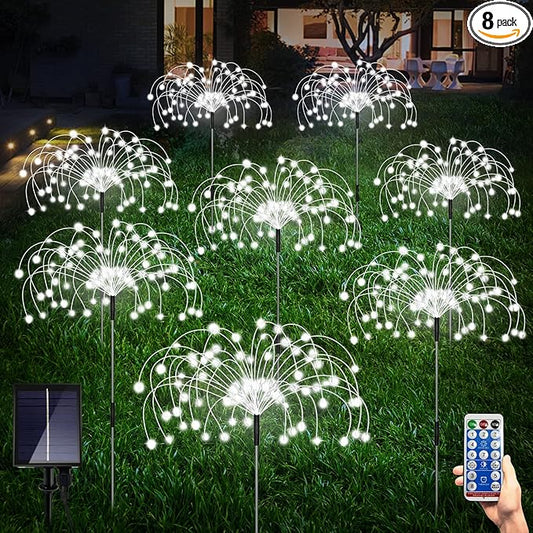 8 Pack Outdoor Solar Garden Lights, Firework Lights Solar Powered 8 Modes, Solar Landscape Lamp Outside Decor with Remote Control,120 LED Waterproof DIY String Lights for Yard Pathway Decoration