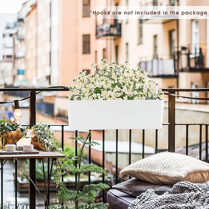 GardenBasix Elongated Self Watering Planter Pots 2-Pack Window Box 5.5 x 16 inch Indoor Home Garden Modern Decorative Planter Pot for All House Plants Flowers Herbs (White,2)