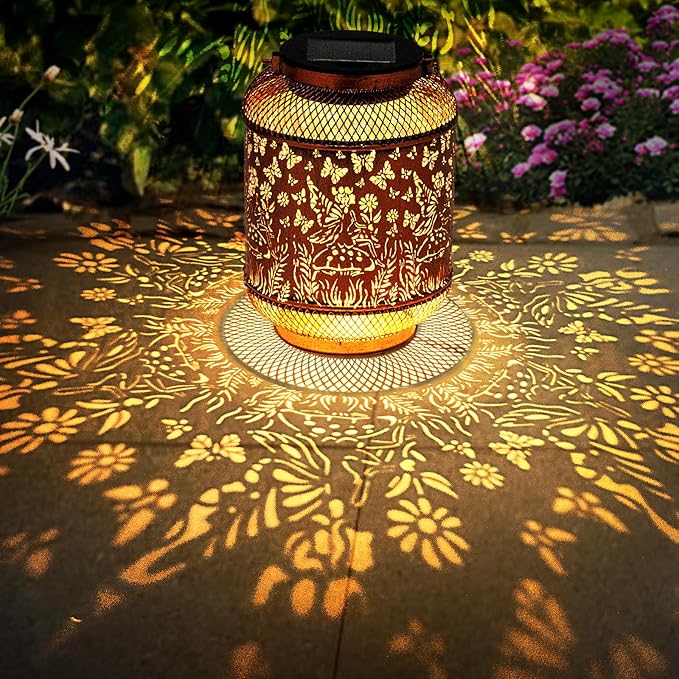Solar Lanterns Outdoor Waterproof Hanging Solar Lights, Butterfly Gardening Gifts for Women, Mom, Metal Decorative LED Fairy Lanterns for Yard, Patio, Lawn, Garden Decor