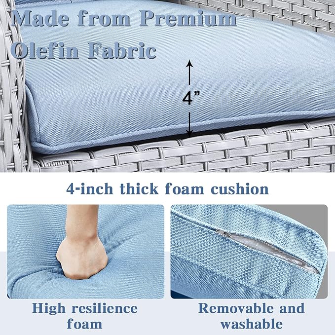 Outdoor Swivel Rocker Furniture 5 Pieces Patio Wicker Furniture Sets, Rattan Patio Swivel Glider Chairs with 2 Ottoman and Glass Side Table